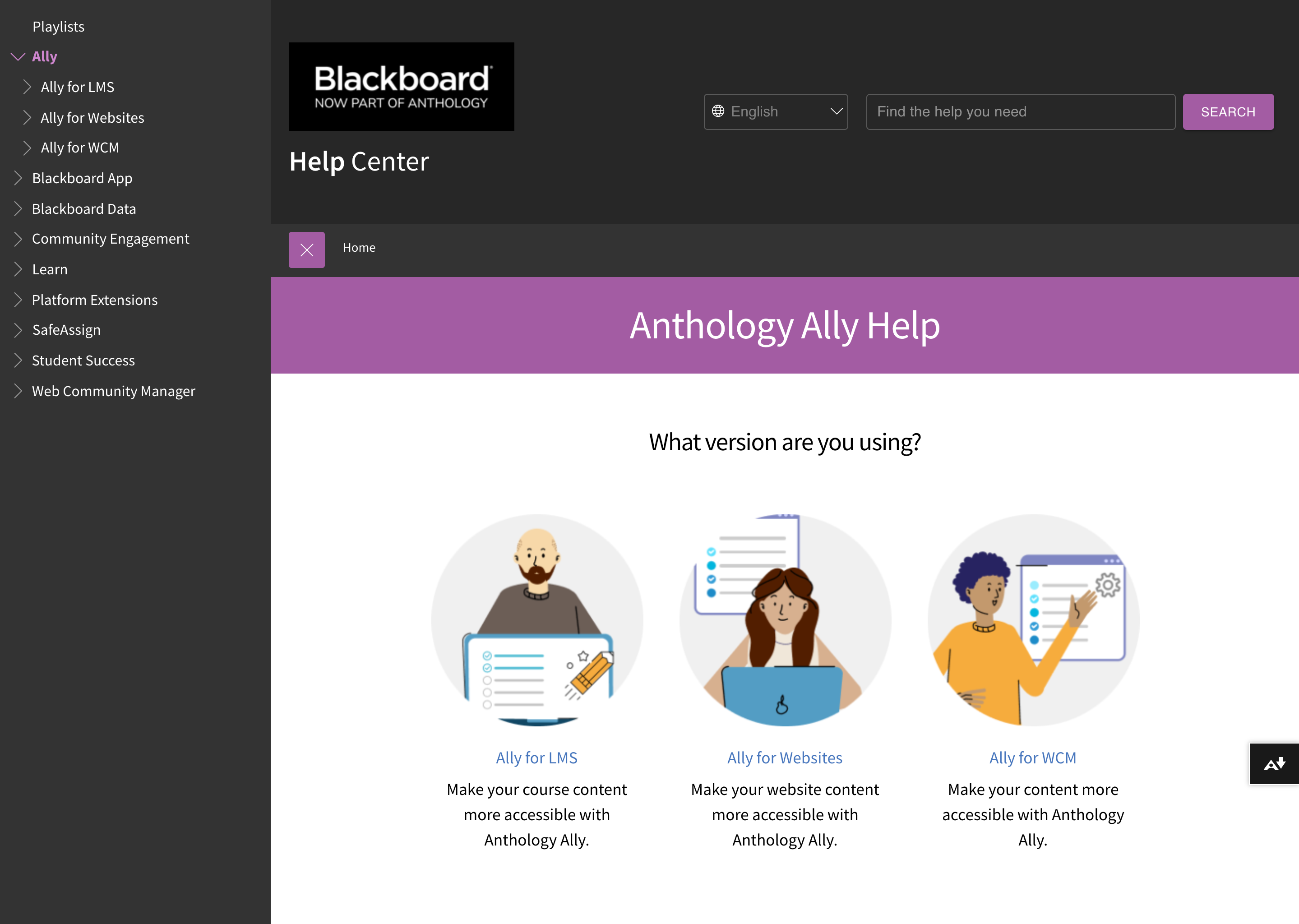 Blackboard help documentation interface
