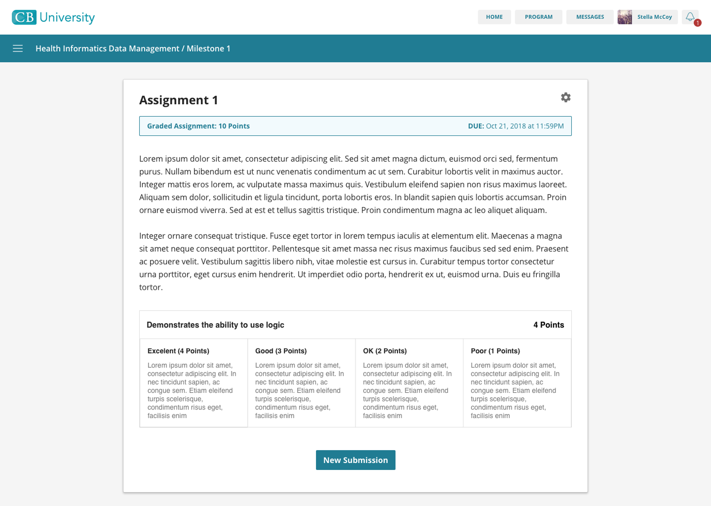 Rubric view aligned to learning outcomes