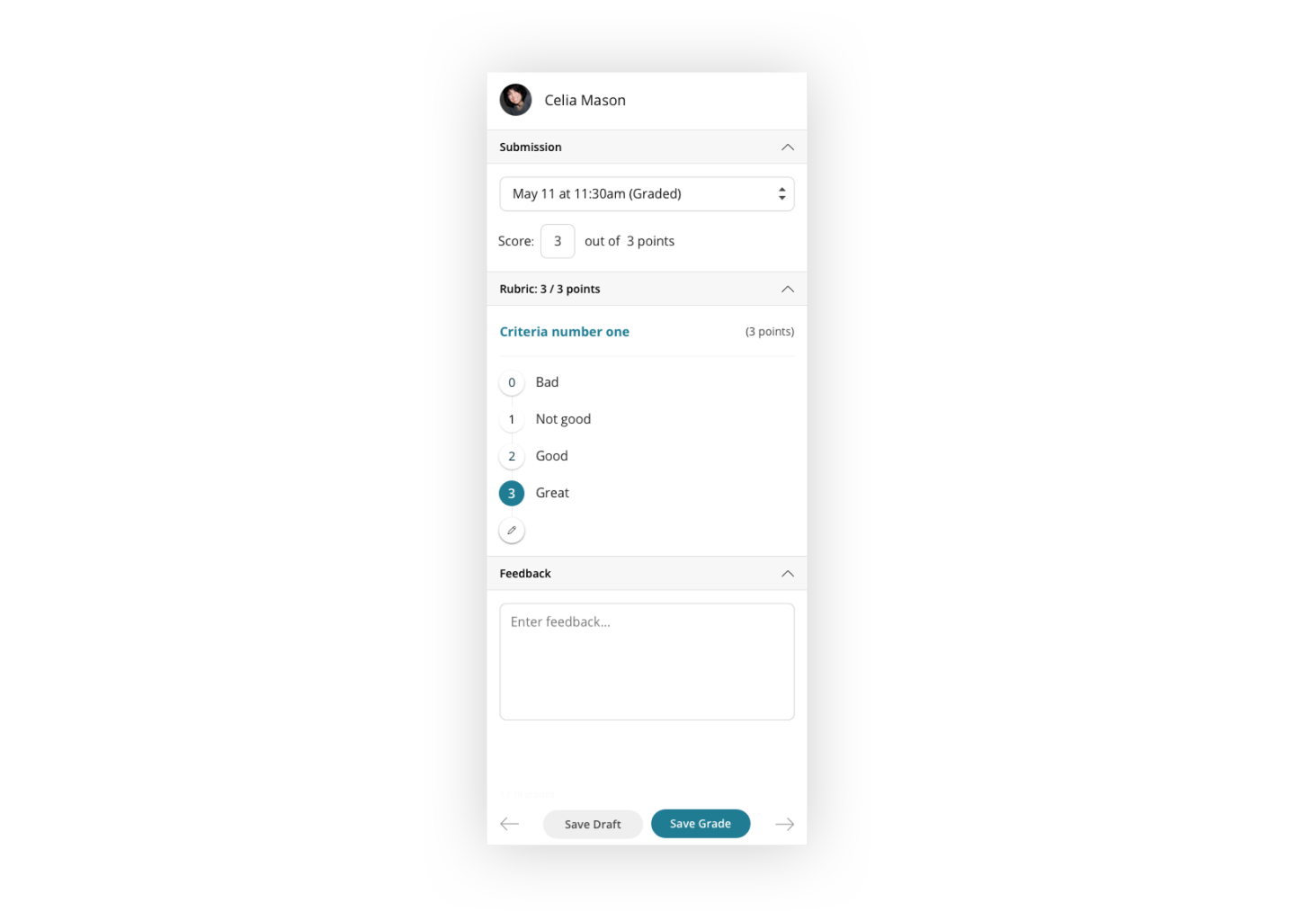 Speed grader interface for reviewing student work