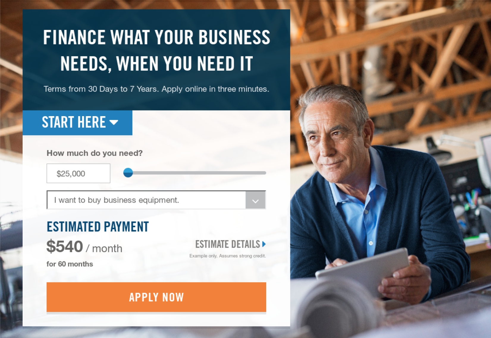Direct Capital Quick Quote tool with financing calculator and lifestyle photography