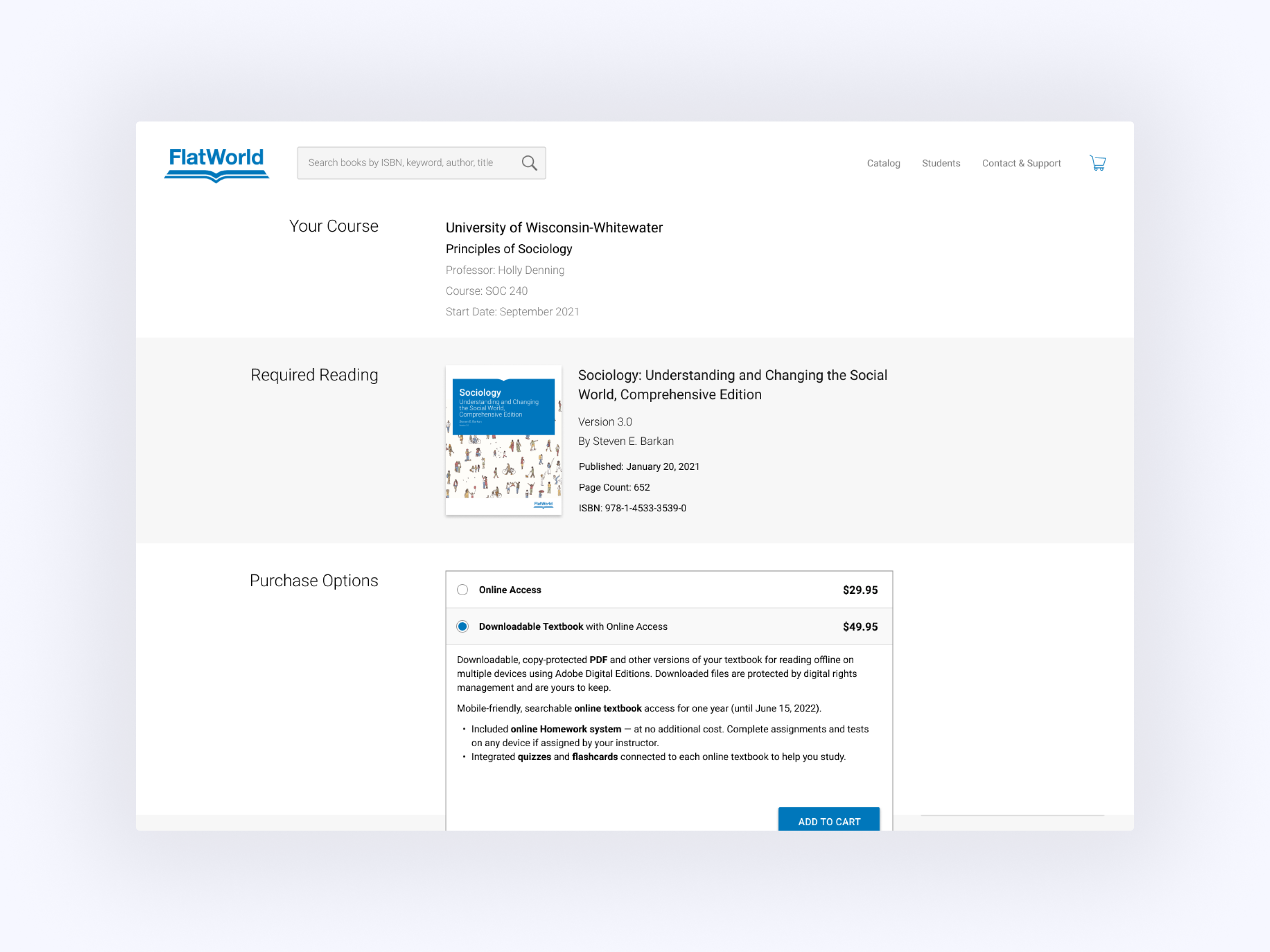 FlatWorld purchase and checkout flow