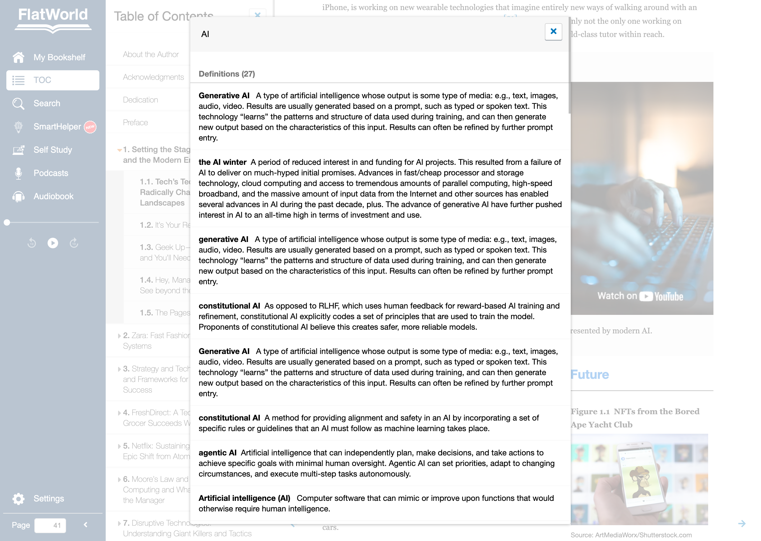In-book search results for a query in the FlatWorld reader