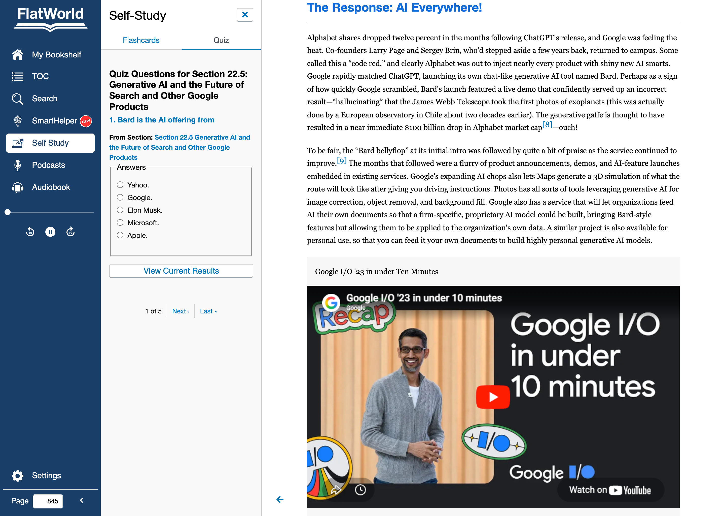 FlatWorld reader self-study panel with quiz questions