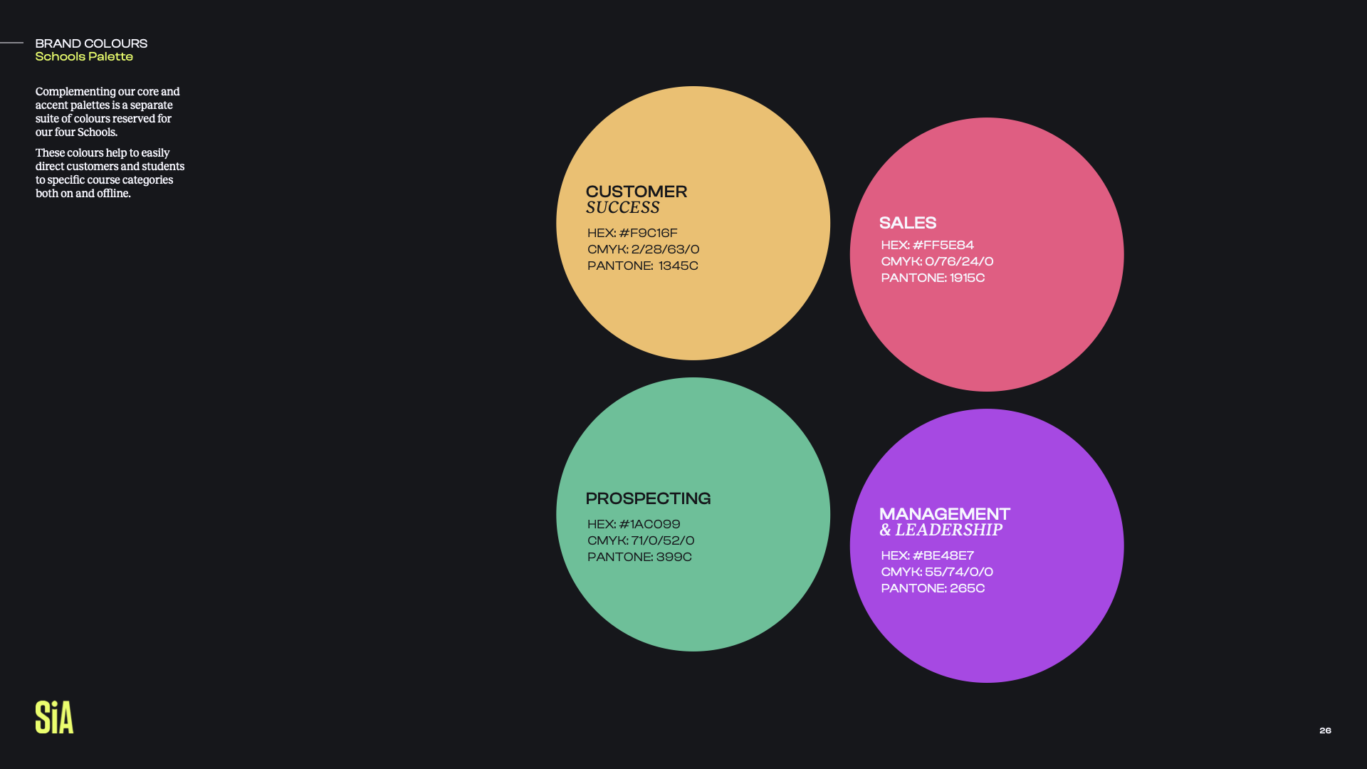 SiA brand colours: Schools palette