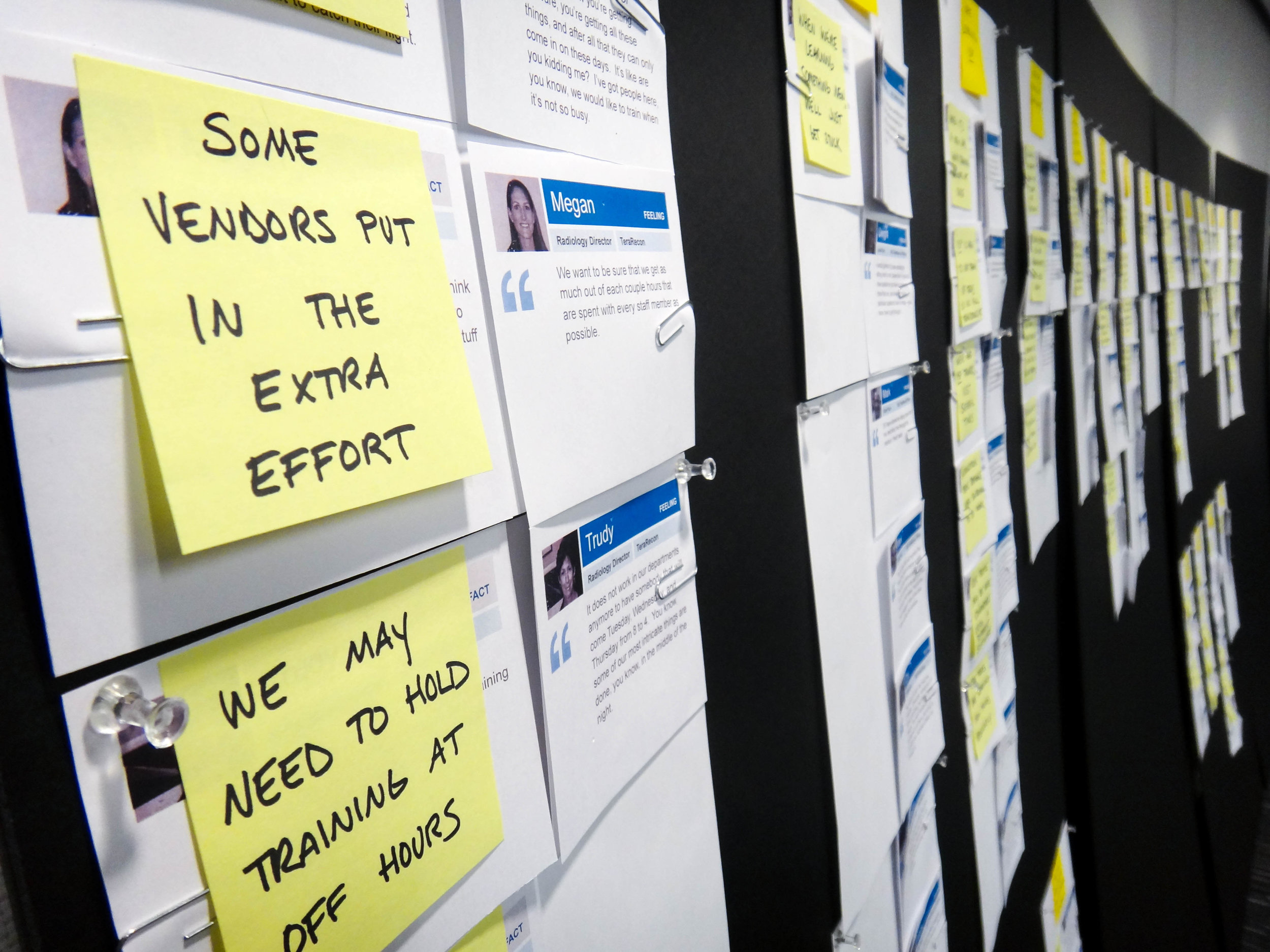 Workshop with participants around walls covered in story cards